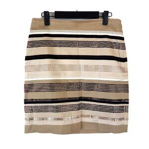 White House Black Market WHBM Tan Cream Sequin Pencil Skirt 4